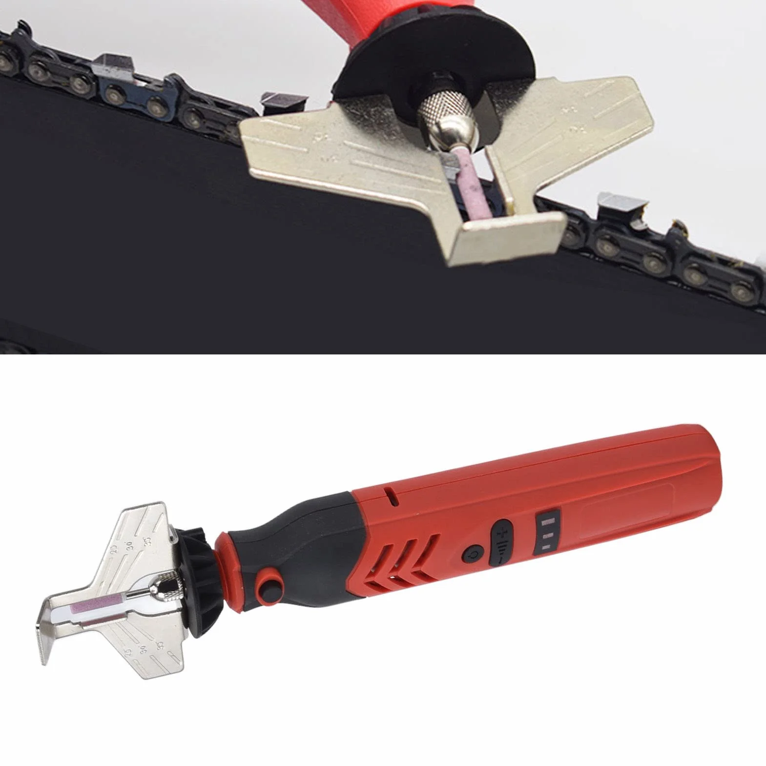 Set di affilatrici a Catena Senza Fili Professionale per Motosega a Mano con Batteria al Litio per Giardino, all'aperto, casa, Rosso, 385 g
