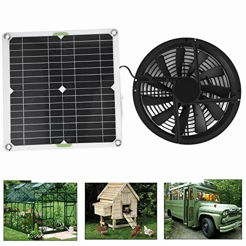 Kit Ventola per Pannello Solare da 100 W 10 Pollici Ventilatore per Ventilazione Solare Impermeabile per Capannone a Serra per Pollaio