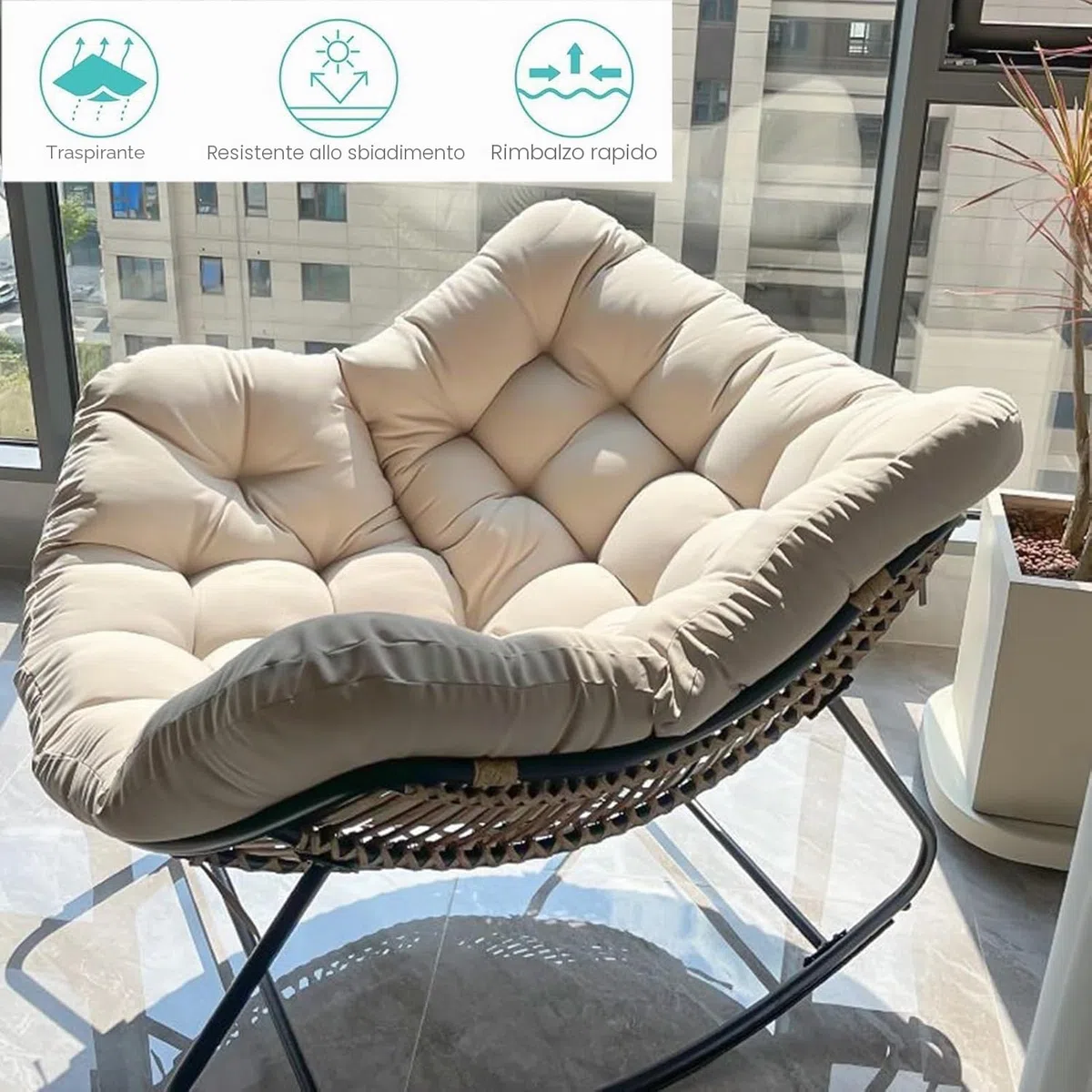 Papasan - Sedie a dondolo per adulti, 103,9 cm, oversize in rattan, struttura in metallo, supporto grande, per esterni e patio moderno (bianco)