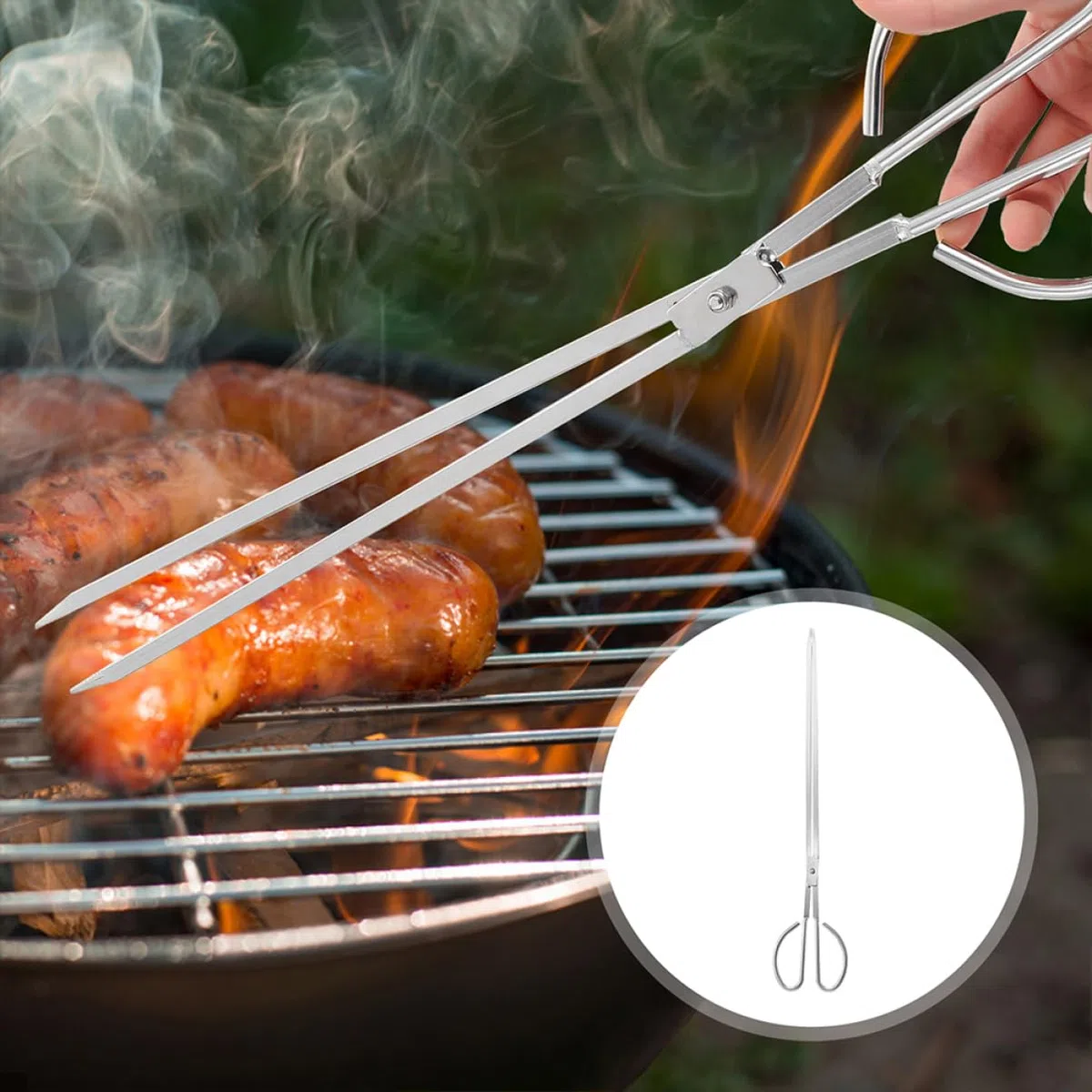 Holibanna Pinza Per Carbone in Acciaio Inox Manico Lungo 60cm Pinza Per Braciere e Stufa Utensile Per Barbecue e Campeggio Per Stabilità e Resistenza Accessorio Versatile Per Cucina All'aperto