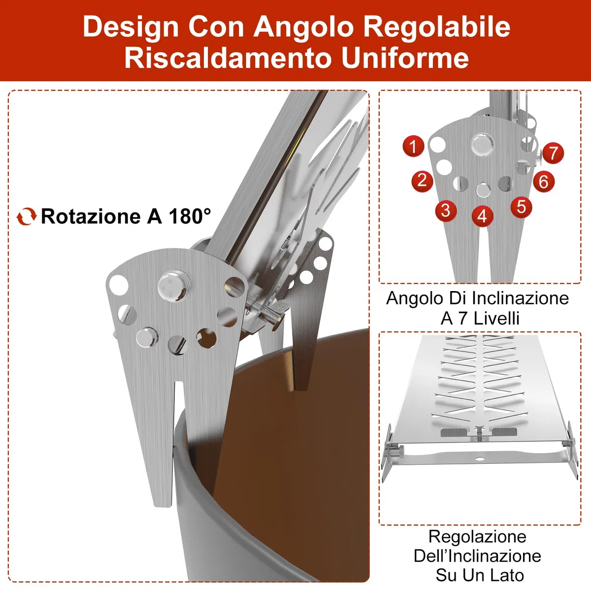 Placca per Salmone in Acciaio Inox con Supporto-flammlachsbrett edelstahl–Piastra Inox per Barbecue e Braciere, Cottura Finlandese Salmone, Regolabile 7 Angoli, Lavabile in Lavastoviglie