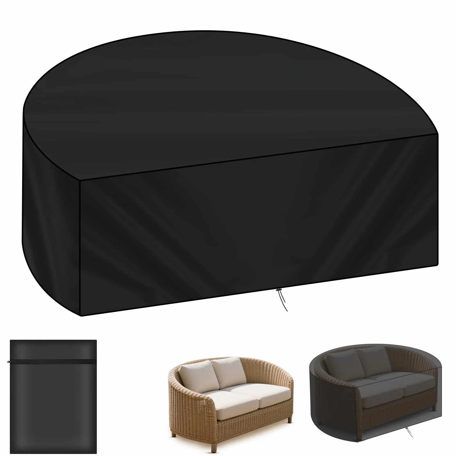 AOOWU Copertura Letto da Giardino Semicerchio, Impermeabile Coperture Isola Prendisole, Copridivano da Esterno Copertura, Oxford 210D, Antivento, Anti-UV Telo Copri Divano Giardino 180x90x80CM