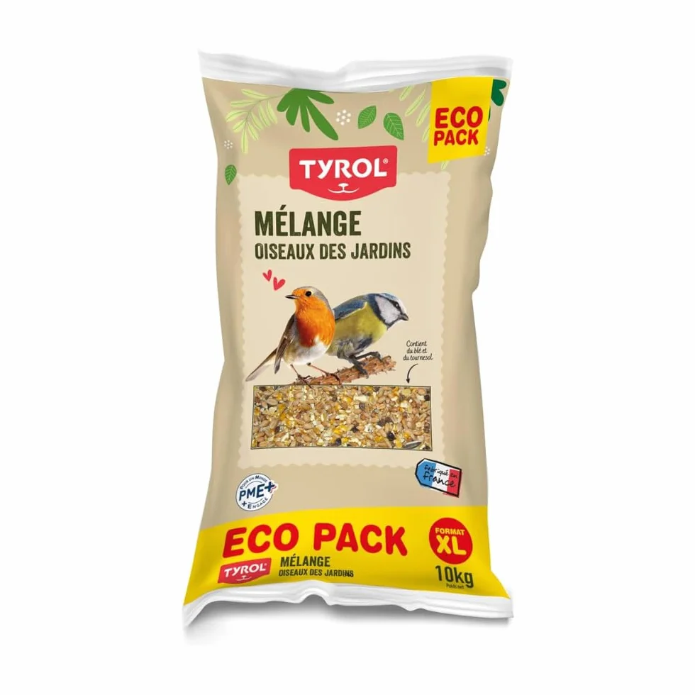 Tyrol - Mix di semi e cereali per uccelli sacco da 10 kg - Mangime uccelli selvatici - Semi per casetta per uccellini da esterno - Mangime per pettirossi, fringuelli, cinciallegra e altri volatili
