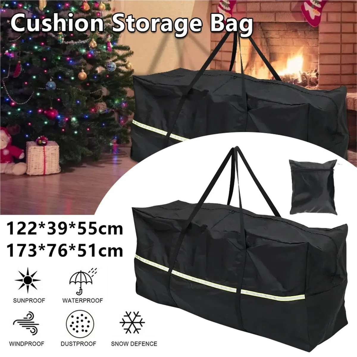 Borsa portaoggetti for cuscini for mobili da giardino for esterni resistente in tessuto Oxford impermeabile Patio esterno Per Cuscini(Black yellow,122 * 39 * 55cm)