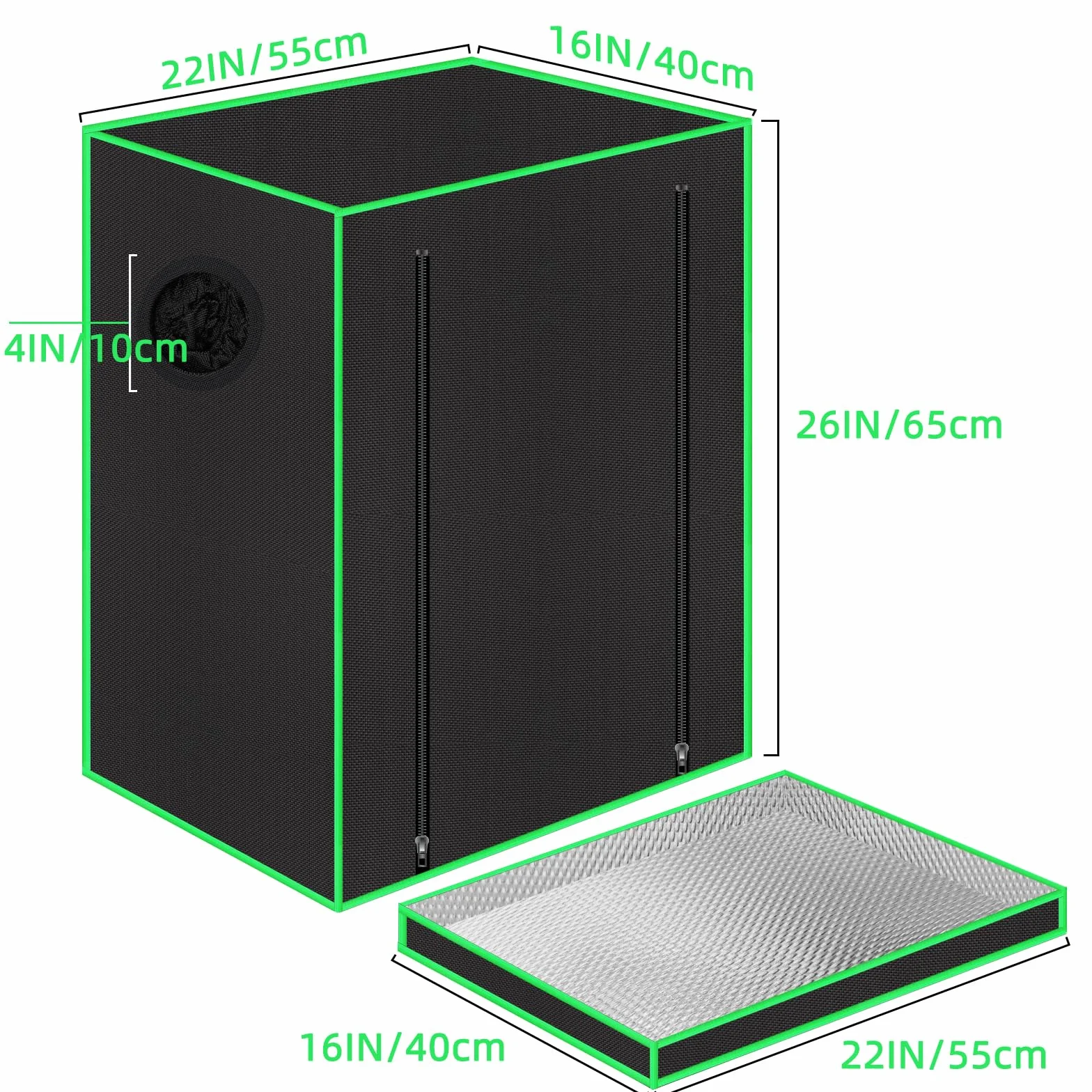 55 x 40 x 65 cm Grow Tent con finestra di osservazione, vasca, finestra di ventilazione e passacavo (nero, poliestere)