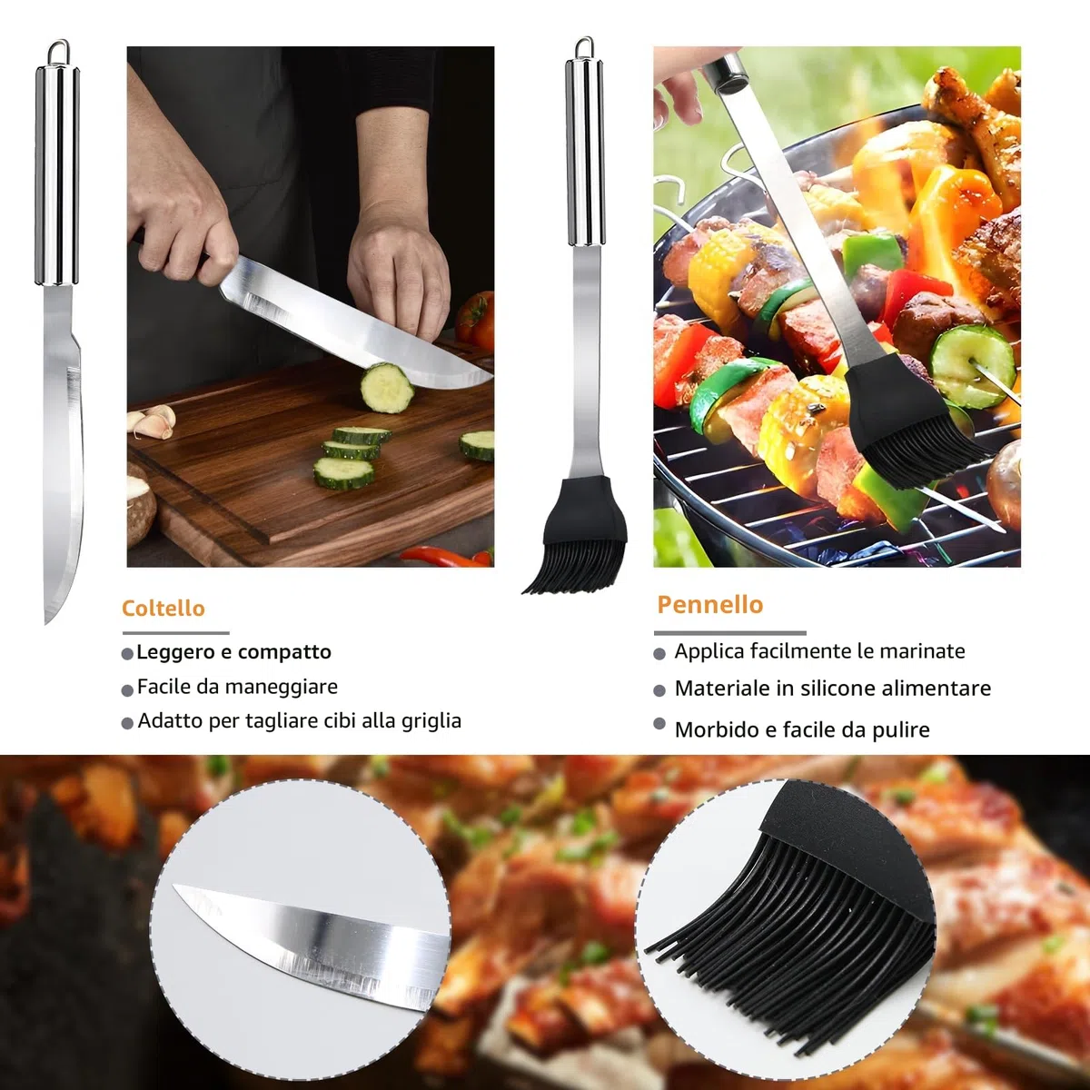 11Pcs Kit BBQ Accessori Barbecue Professionale In Acciaio Inox, Pratico Utensili Barbecue Attrezzi Con Borsa Portatile, Set Barbecue Accessori Regalo Uomo Cortile Campeggio All'aperto Cucina Picnic