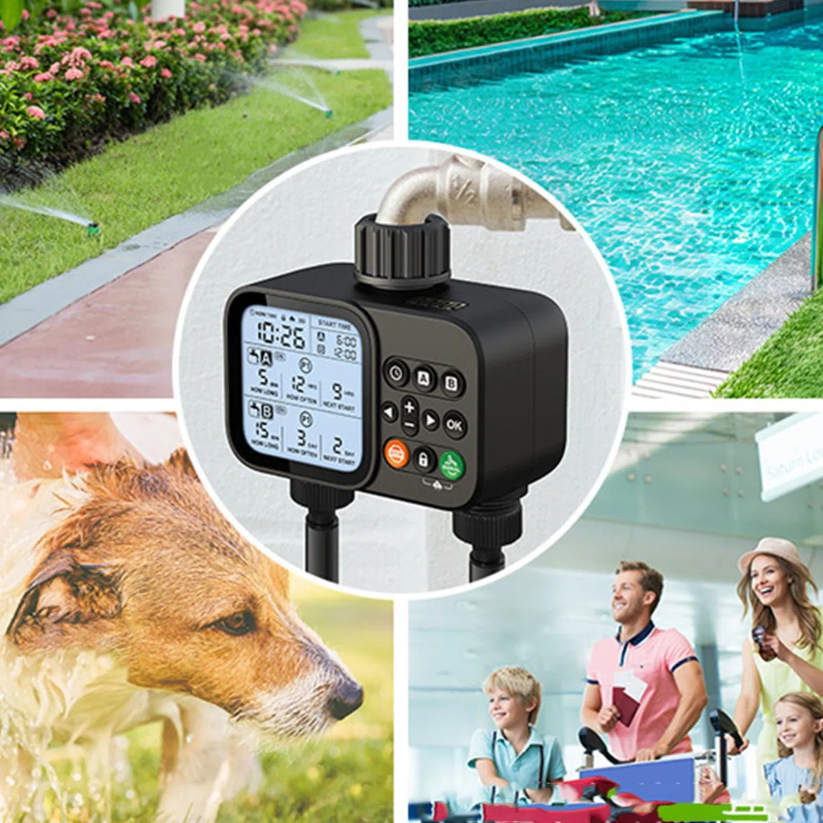 Timer di irrigazione efficiente a due uscite per serra e piscina con orari personalizzati Timer da giardinaggio ABS