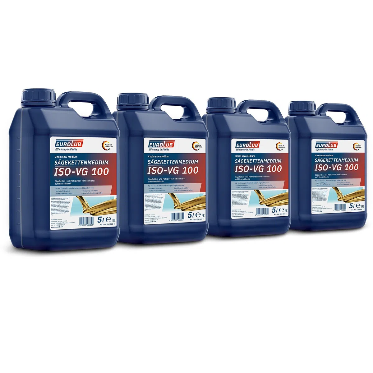4 x 5 L = 20 litri EUROLUB – Olio per catene per motosega Medium ISO VG 100 di carcere, olio per sega catene