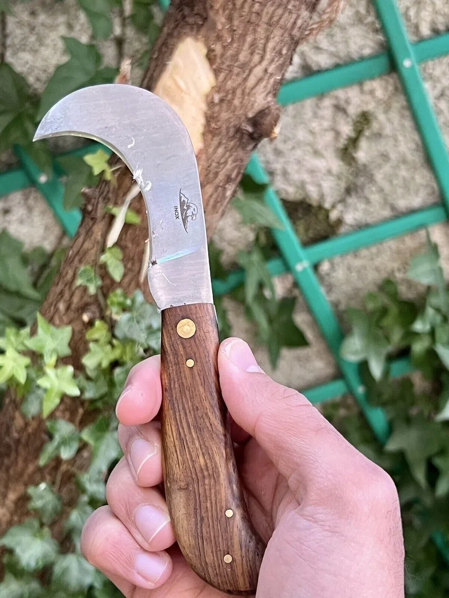 Coltello Artigianale Roncola Mezzaluna Coltelli per innesti Manico in Legno Pieghevole Coltello Da Tasca Coltello Innesto Roncola