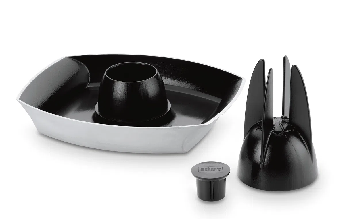 Weber Supporto Deluxe per pollame/Supporto in Acciaio Inox per Pollo succoso con Vassoio raccogligocce Integrato per Una Cottura aromatica – Argento (6731)