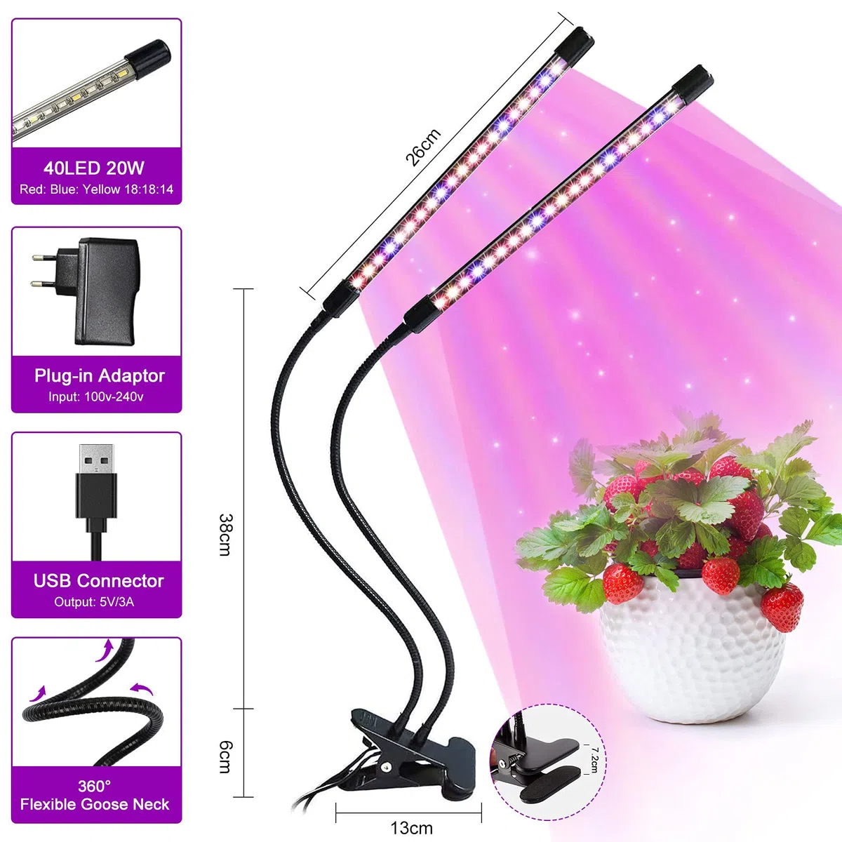 Lampada per Piante, KEAWEO LED Lampade da Coltivazione Indoor Spettro Completo, 10 Livelli di Intensità, Flessibile Collo di Cigno, Timer Automatico 3H/9H/12H Semina Crescita Fioritura Fruttificazione