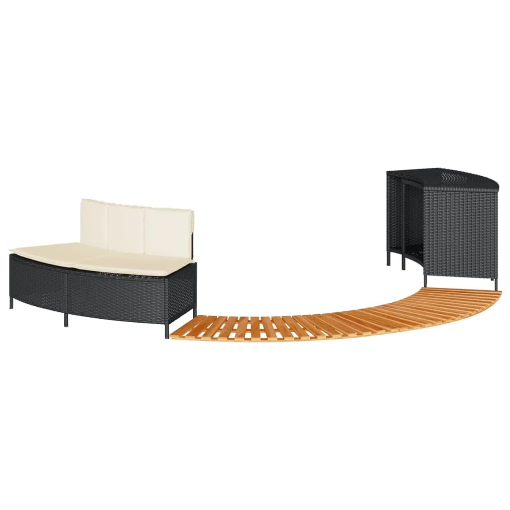 Bordo per Spa Nero in Polyrattan e Legno Massello di Acacia-365614