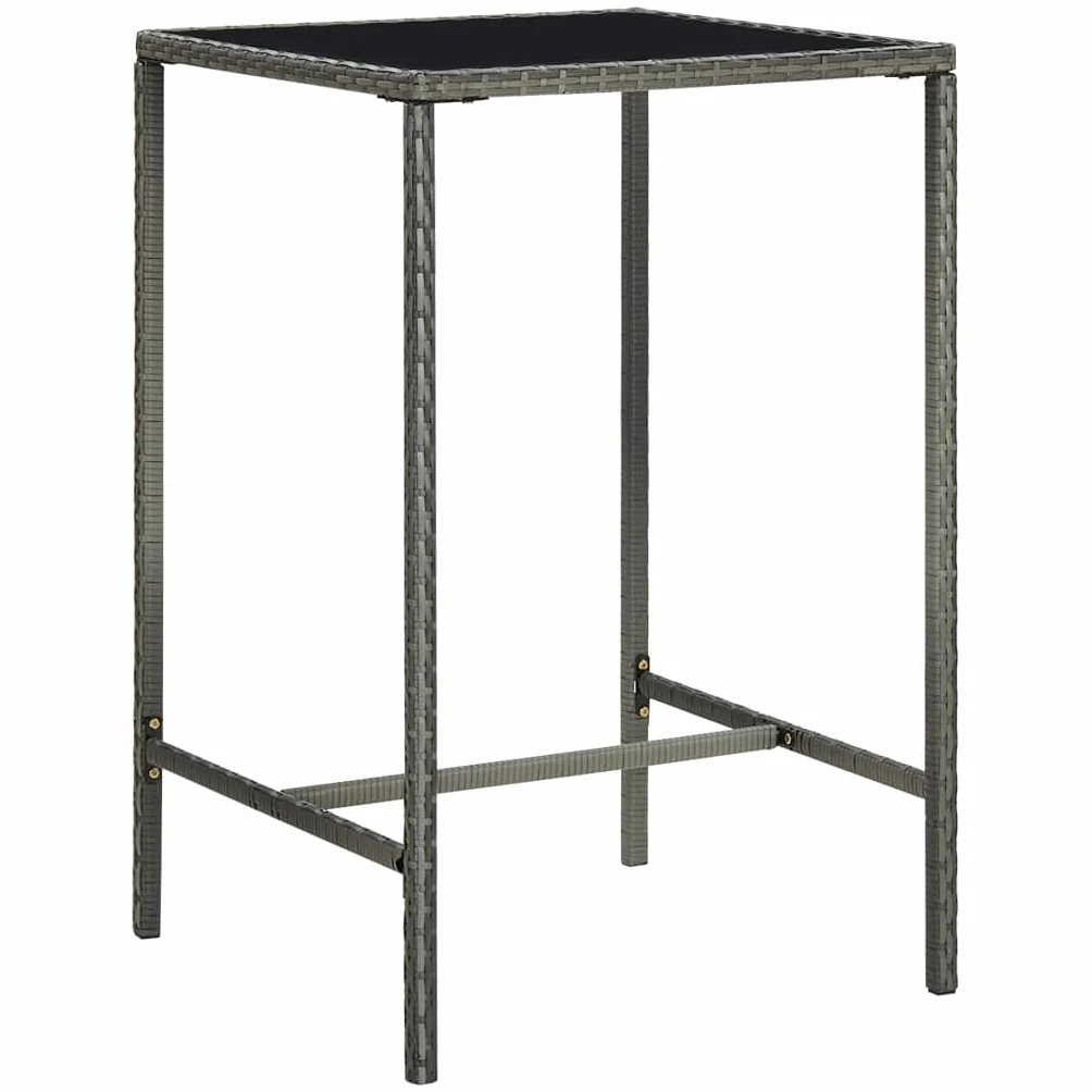 Tavolo da Bar da Giardino Grigio 70x70x110 cm Polyrattan Vetro,Tavolo da Bar da Giardino in Polyrattan, Resistente Alle Intemperie, per Esterni e Interni Tavolini da Caffé