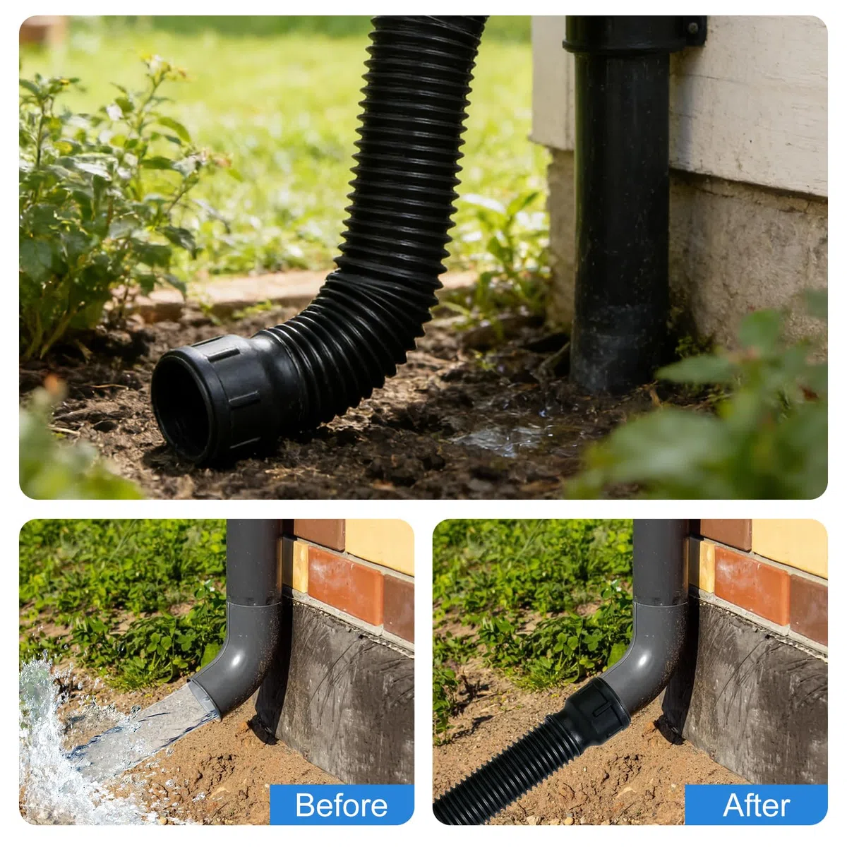 2 pezzi per grondaia, tubo flessibile di scarico, prolunga per grondaia, tubo di scarico 80/100 mm, nero, per case e case da giardino