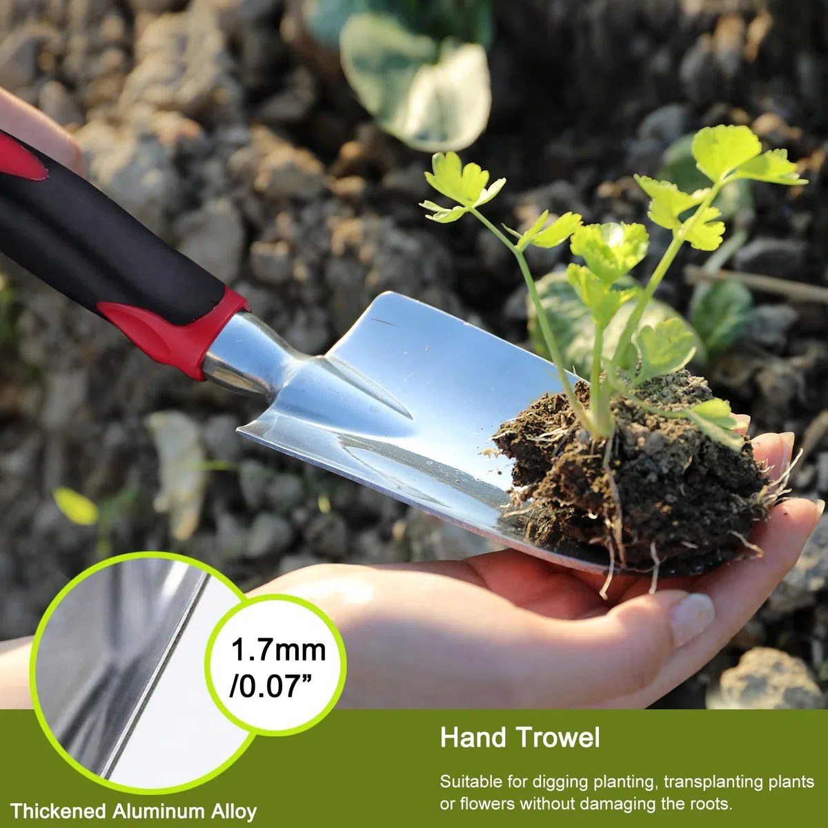 FANHAO Utensili da Giardino, Set Attrezzi da Giardino 3 Pezzi, Include Cazzuola per Trapianto, Paletta per Terreno, Rastrello a Mano (Rosso)