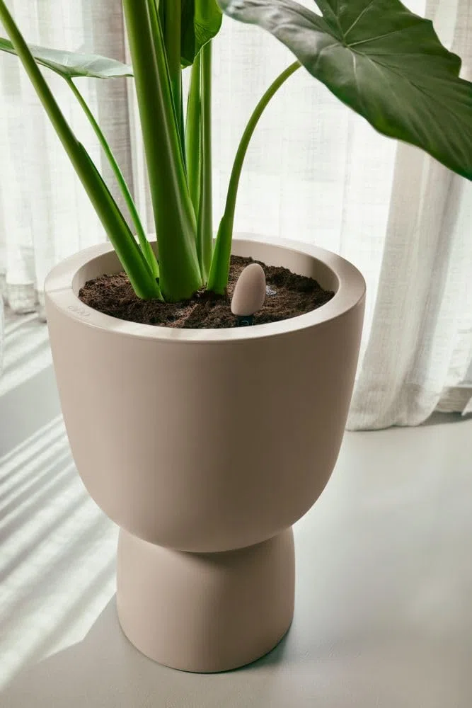 Elho Smart Pebble - Contatore Intelligente per Piante - Sensore di umidità, Luce e Fertilizzante per Interni - Cura delle Piante con App - L 4,0 x P 5,0 x A 17,3 cm - Marrone Terroso