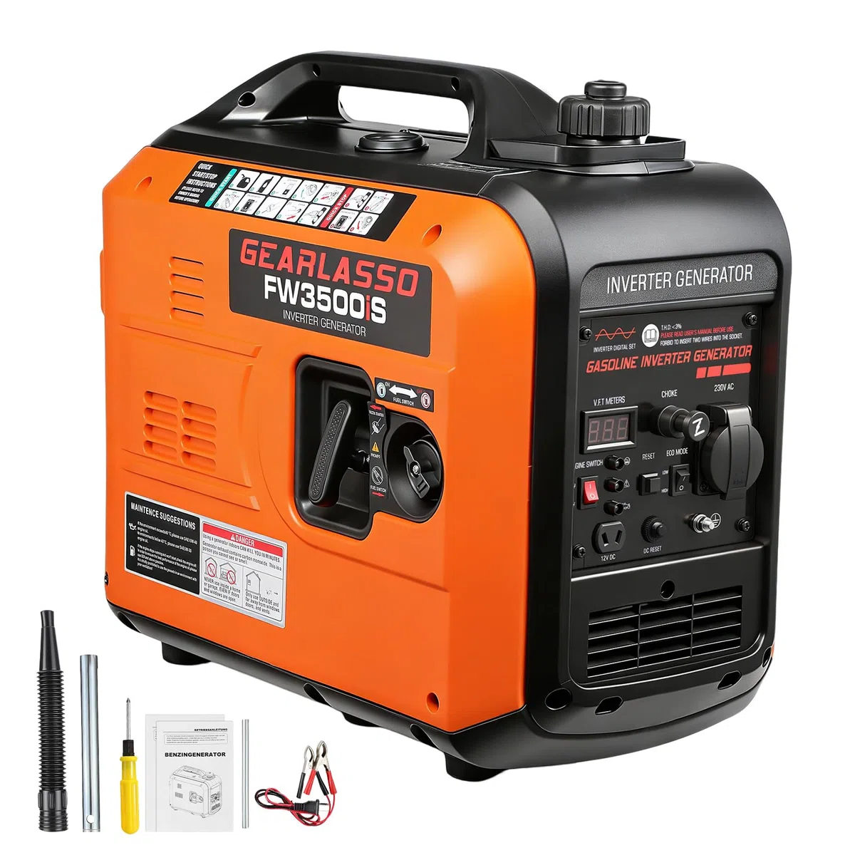 Generatore di corrente inverter, 3300 W, generatore di corrente a benzina, super silenzioso, generatore a 4 tempi con USB e avviamento elettrico da 230 V, per campeggio, viaggi, casa o