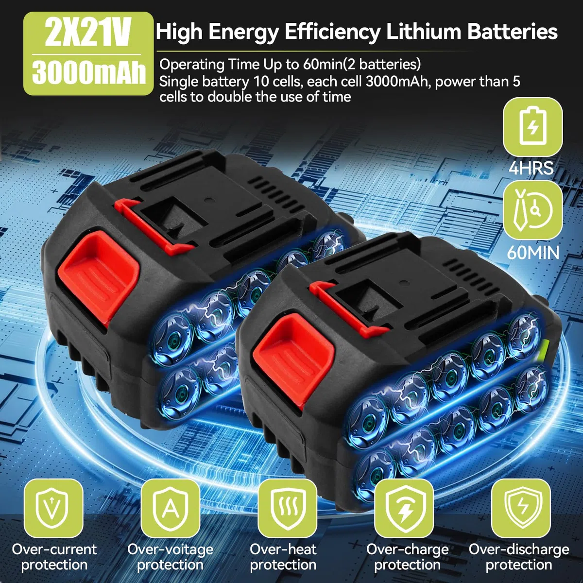 Rondella ad alta pressione 21 V, 30 bar, pistola portatile con 2 batterie ricaricabili 3,0 Ah, ugello multifunzione 6 in 1, tubo 5 m, pulizia e irrigazione auto