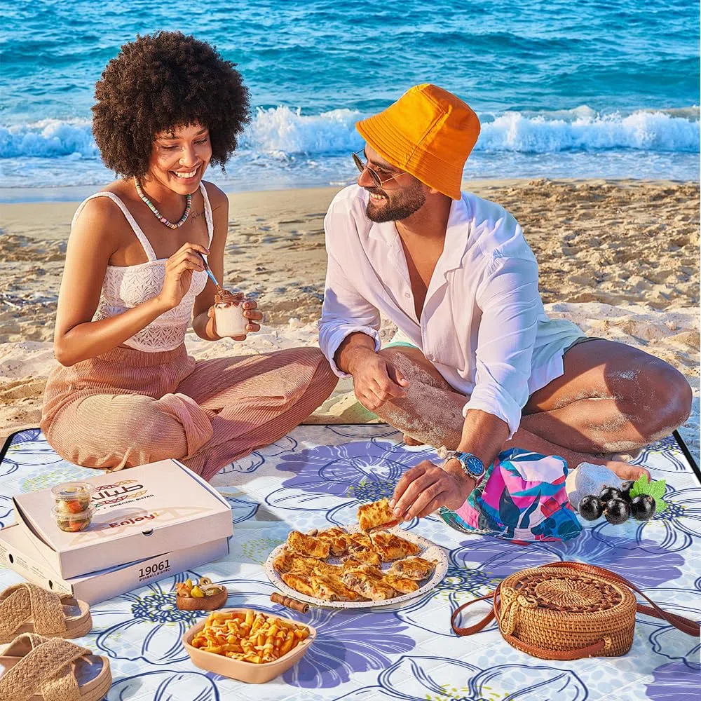 Bseical Coperta da Picnic Lavabile - 200 x 200cm Coperta da Spiaggia Impermeabile Senza Sabbia XXL Coperta da Campeggio, Stuoia da Spiaggia Isolata con Maniglia di Trasporto per 4-6 Persone