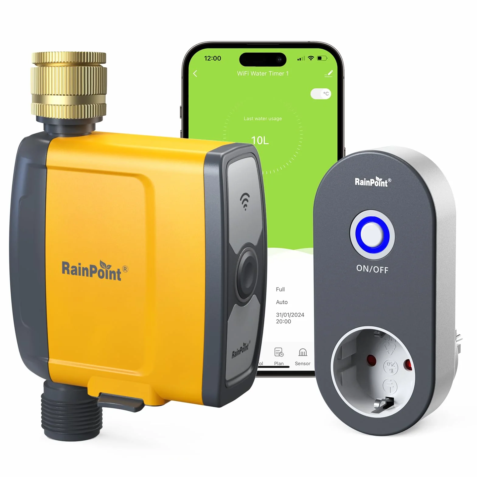 RAINPOINT Centralina Irrigazione WiFi 2.4GHz, Ingresso in Ottone, Computer Irrigazione Automatica con App/Controllo Vocale, Irrigazione Basata Sull'umidità del Terreno/Meteo