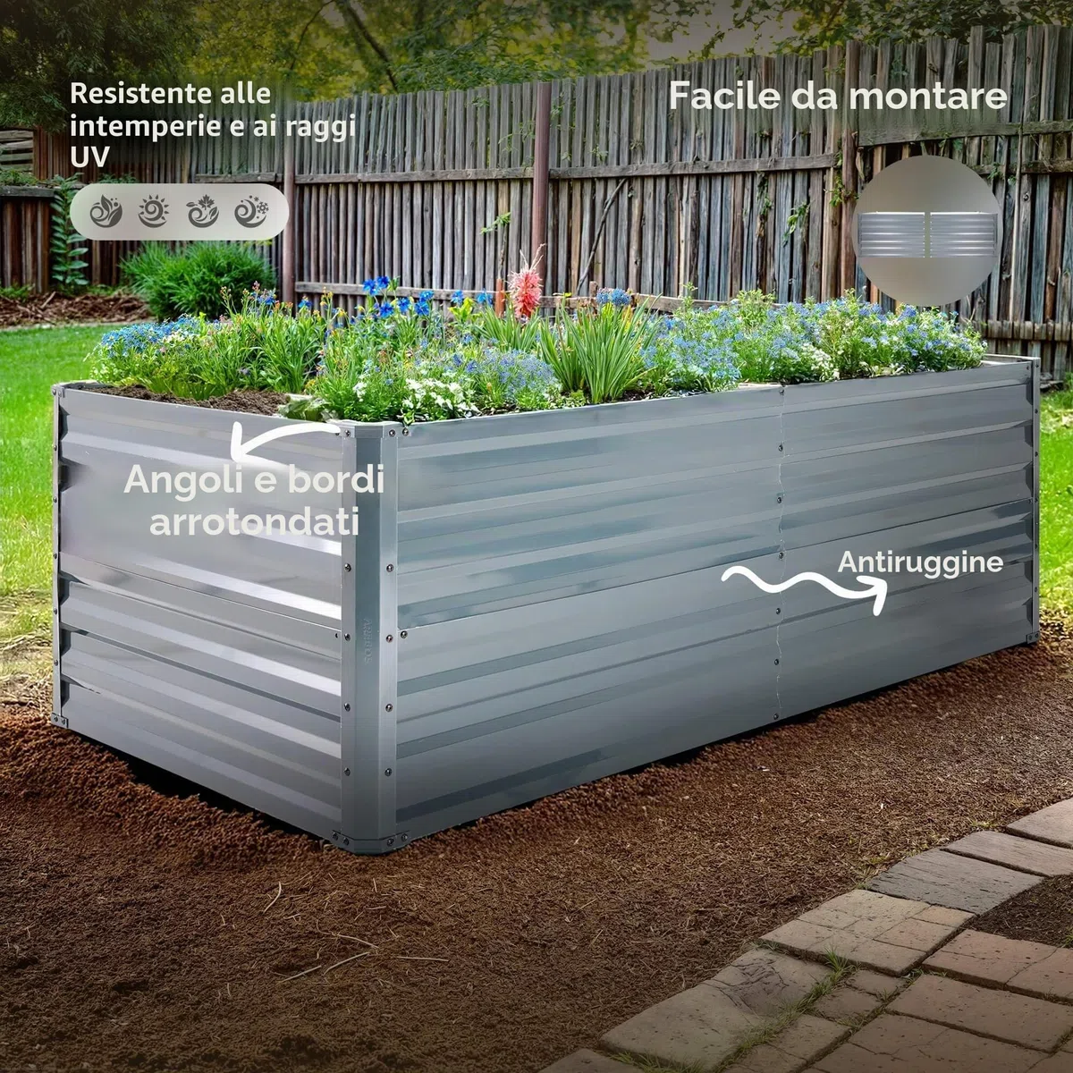 AREBOS Letto rialzato in metallo 120x90x59 cm | letto da giardino in acciaio zincato | letto per piante resistente alle intemperie e alla ruggine | letto rettangolare per orto e patio