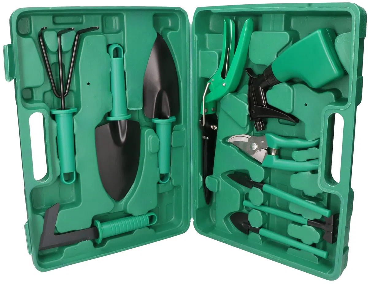 KOTARBAU® Set di 10 Attrezzi da Giardino Utensili da Giardinaggio raschietto Cazzuola con 3 denti Rastrello piccolo 4 denti Cesoie da Giardino Bottiglia Spray Spatola Appuntita Tagliasiepi in Acciaio