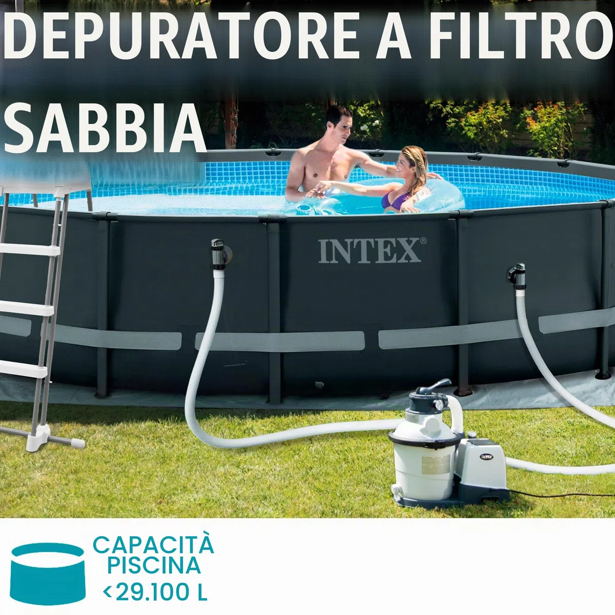 Intex 26792NP – Piscina Fuori Terra Prisma Frame Rettangolare, Pompa Filtro 3785 L/h & 26644 – Pompa Filtro a Sabbia Krystal Clear, Flusso d'Acqua 5700 L/h, Flusso di Sistema 4000 L