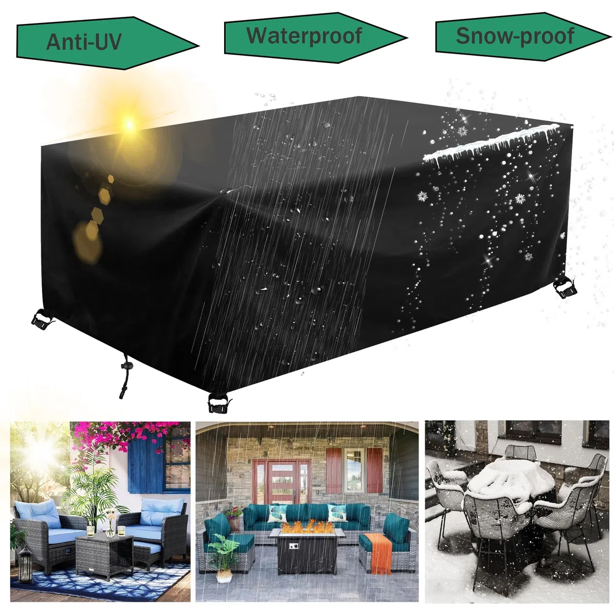 Copertura de Mobili da Giardino 155x95x95cm/LxWxH Nero Telo 420D Oxford Impermeabile Antivento Antipolvere Copri Tavolo da Esterno con Coulisse Copritavolo Telo Copri Mobili da Esterno