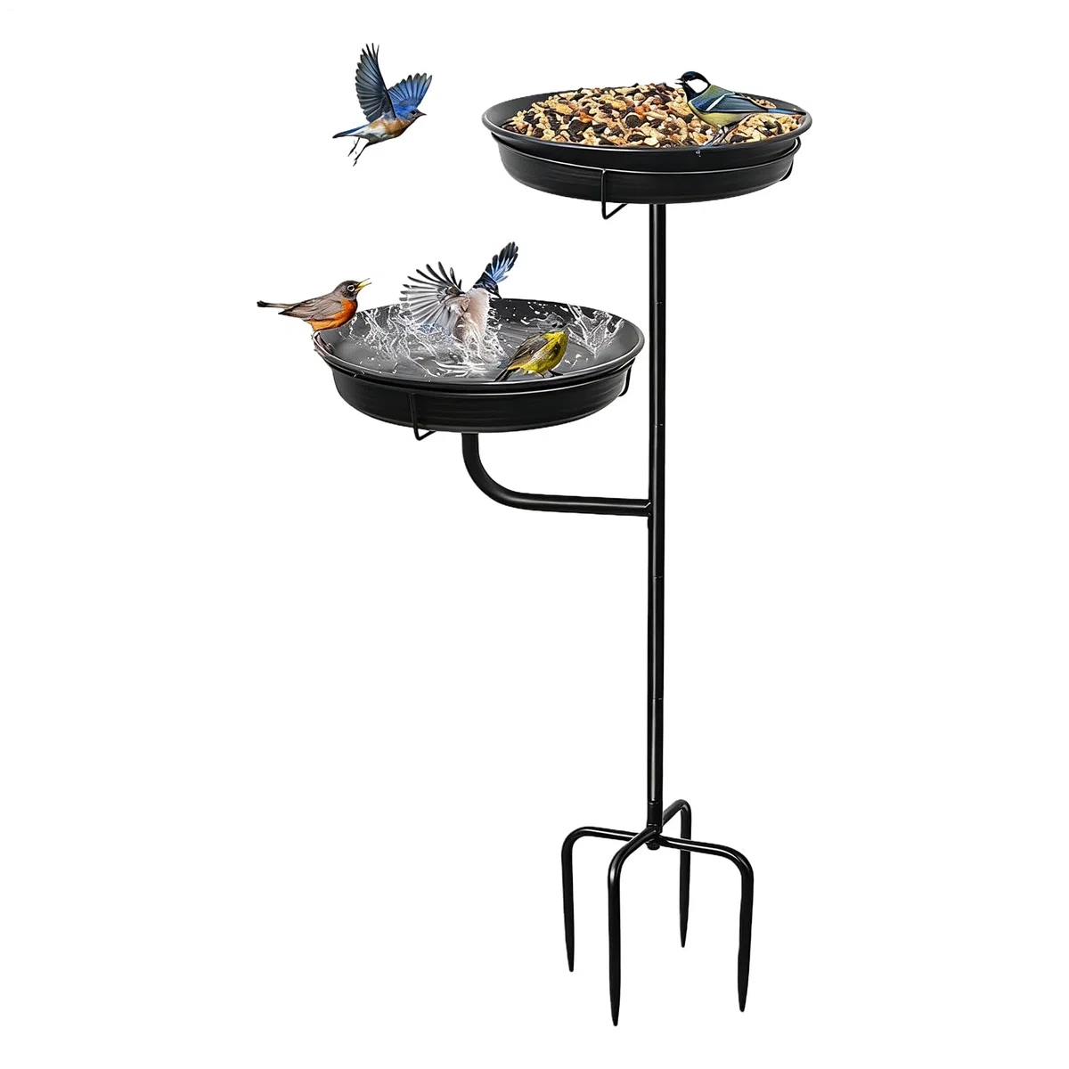 Vasca per uccelli per esterni, per mangiatoia in piedi, con base a 4 rebbi, vasca per uccelli in piedi, per esterni, giardino, patio, terrazza, padiglione, decorazione per prato, decorazione