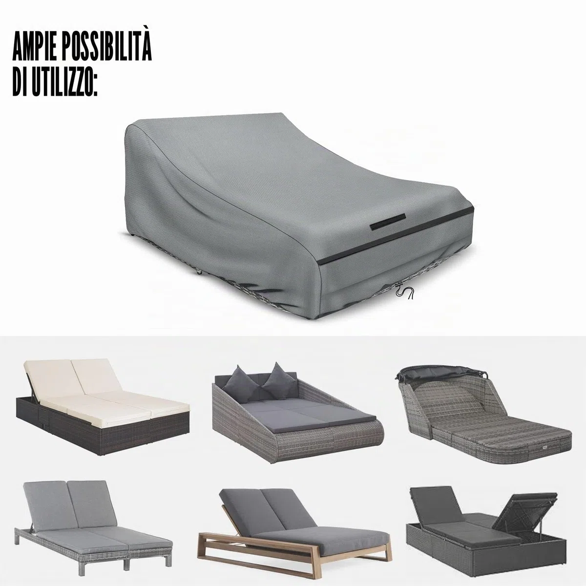 Schleuder Copri Lettino 2 Persone 210 x 160 x 35/75 cm Copertura 420D Doppia Lettino Esterna Impermeabile Doppio Lettino Sdraio Relax Lettino Giardino Copertura Protettiva Antivento Anti UV