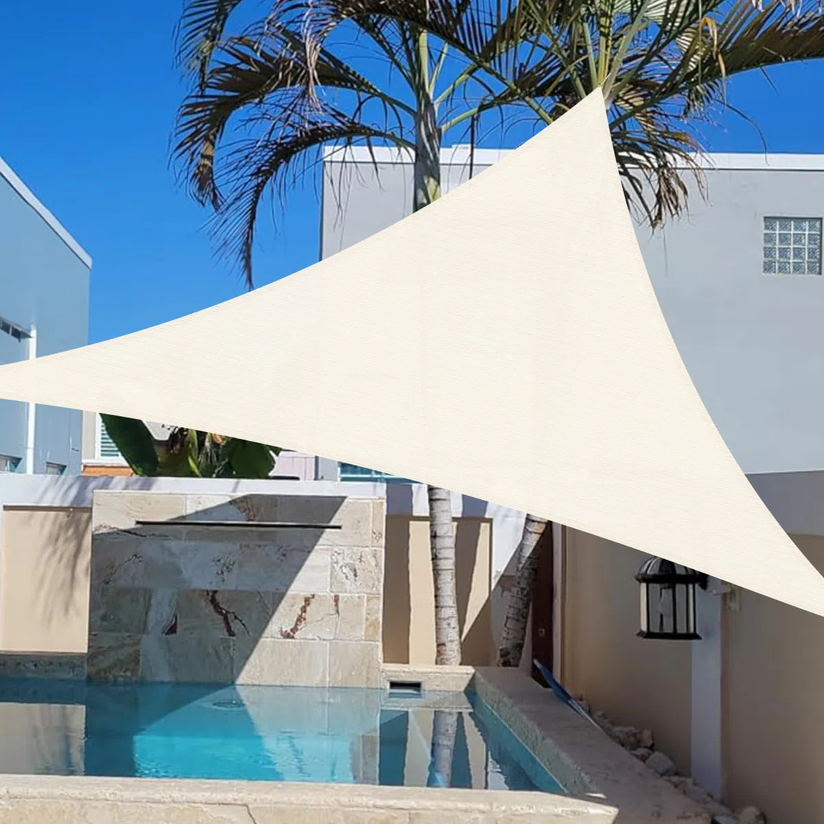 Cool Area Tenda a Vela Triangolare 5x5x7m Traspirante HDPE Vela ombreggiante Protezione Raggi UV parasole per Giardino Esterno Terrazza-Crema