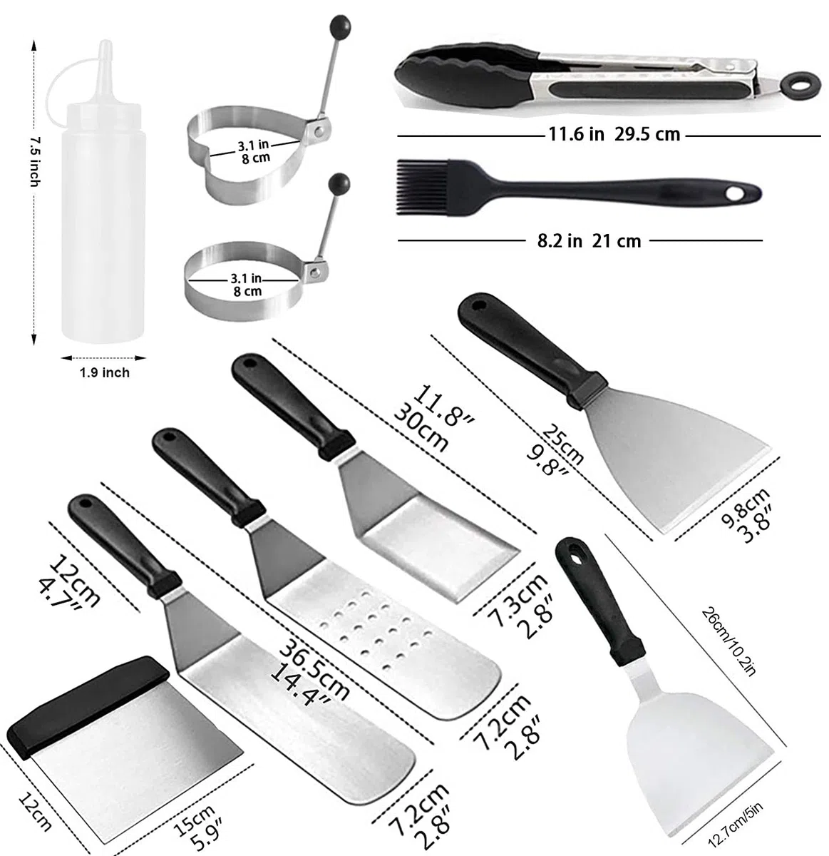Set di Spatola e Raschietto per Barbecue, AMZMUKAUP 12 Pezzi Kit BBQ di Utensili Teppanyaki Acciaio Inox Accessori per Griglia Cucina da Campeggio, Barbecue all'aperto, Feste in Cortile