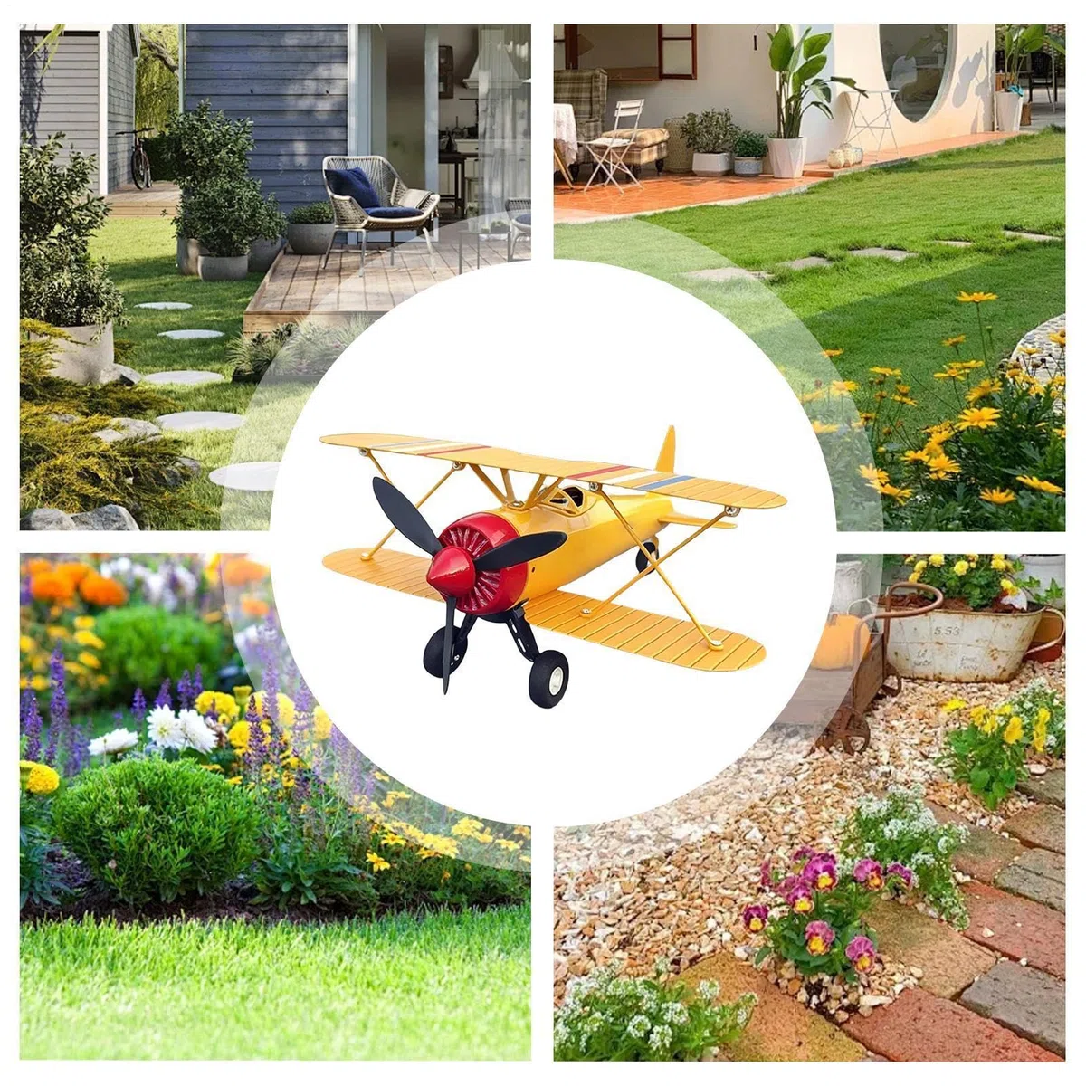 Airplane Garden Windmill - Elevates Outdoor Rural Landscaping Esthetics, Aerodynamic Metal Plane Weathervane Spinner, 28x21x13cm Fuselage Size Dimensions + 83cm Heavy Stake Pole, Rust Proof Co