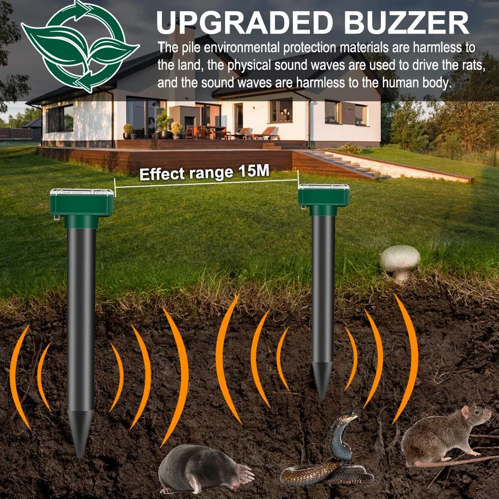 Distributori di talpe solari: IP65 impermeabile a energia solare, spaventaparvicole, antitalpe a ultrasuoni, per espellere, antitalpe, antiparassitari per il giardino (4 pezzi)