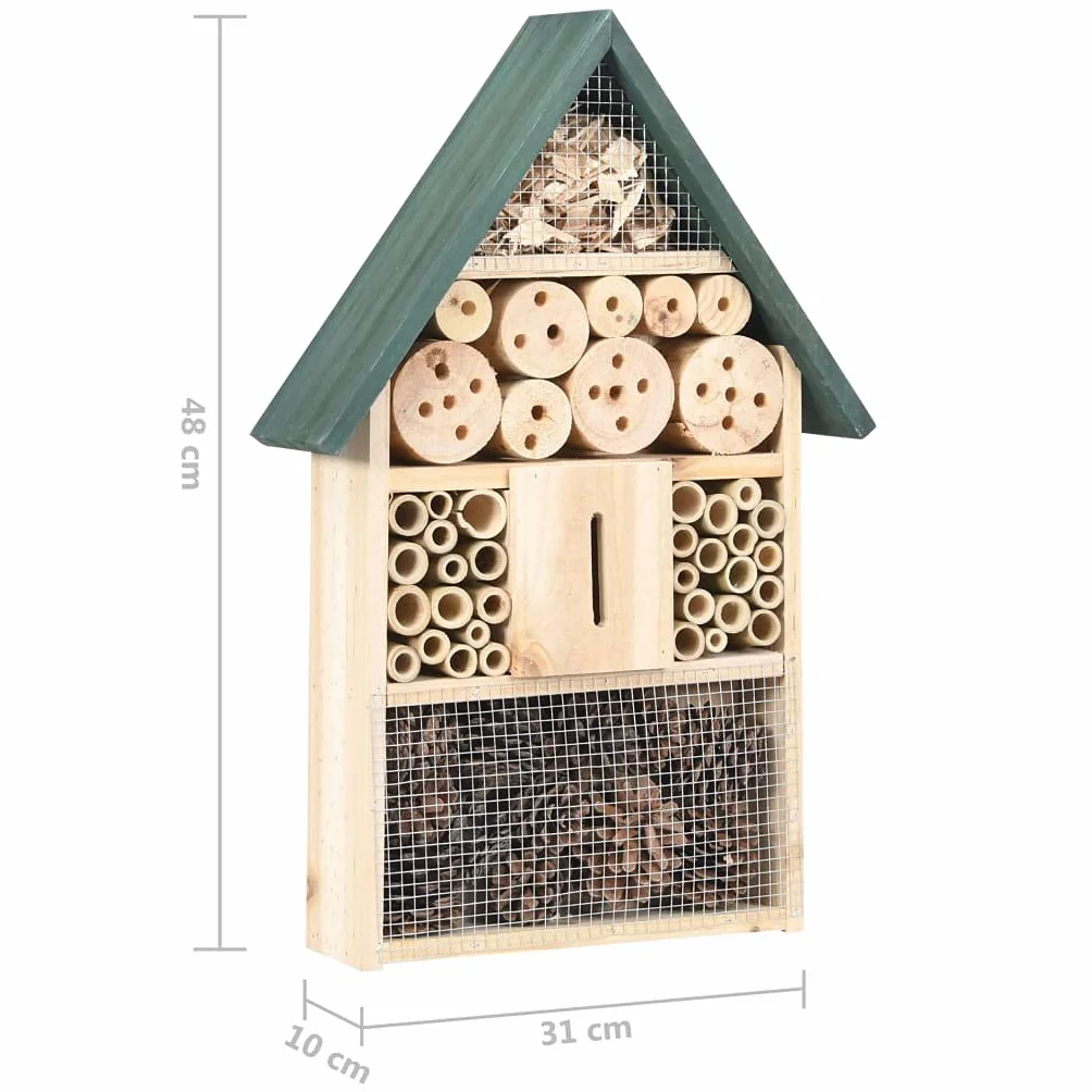 Casa per insetti, 31 x 10 x 48 cm, in legno di abete, per api selvatiche, mosche e farfalle, casetta per insetti per giardino e balcone