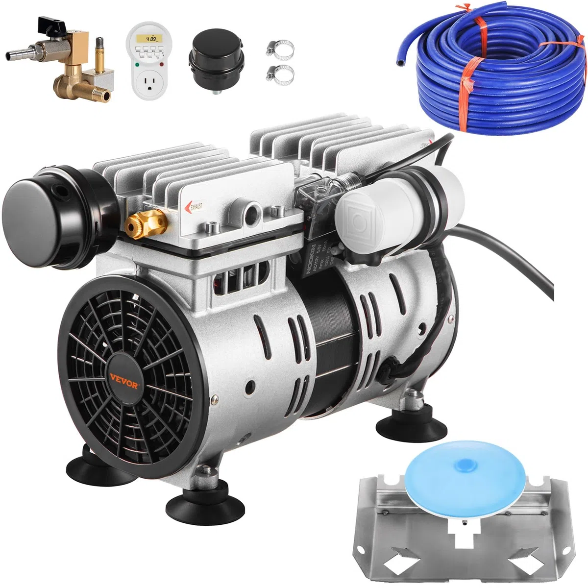 VEVOR Aeratore per laghetto, Kit Sistema di aerazione del Lago 550 W 5,2 CFM per laghetto 1 acro, profondità 50 Piedi con compressore d'Aria, Tubo 100 Piedi, Diffusore da 10" per circolazione