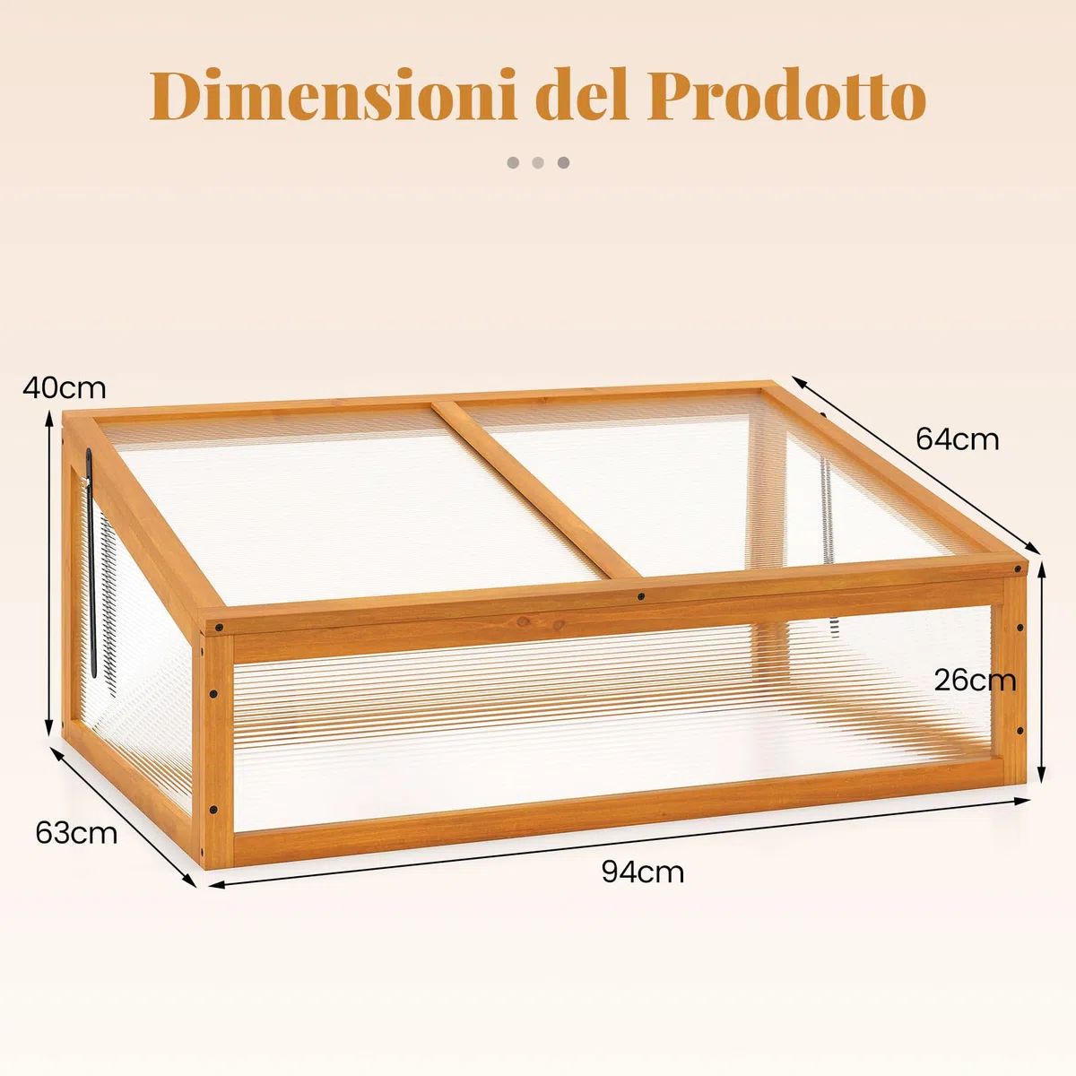 COSTWAY Serra in Legno, Mini Serra con Tetto Trasparente Apribile, Letto Rialzato da Interno ed Esterno per Balcone, Giardino e Veranda (Arancione)