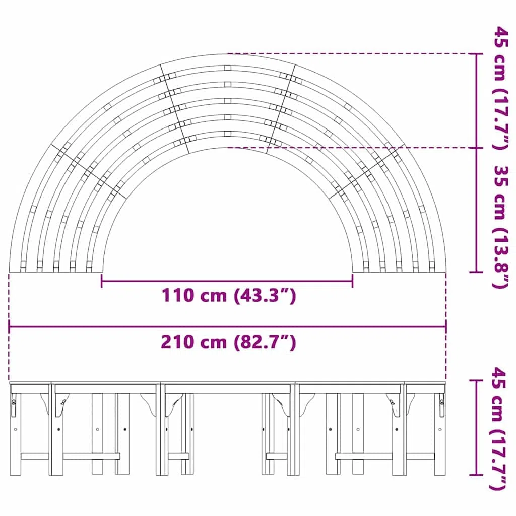 vidaXL Panchina da Esterno a Mezza Luna per 3 Adulti in Legno Massello di Acacia con Finitura Marrone Naturale Resistente ai Raggi UV, Perfetta per Giardini e Patios, Posto a Sedere per Esterni, Mobi