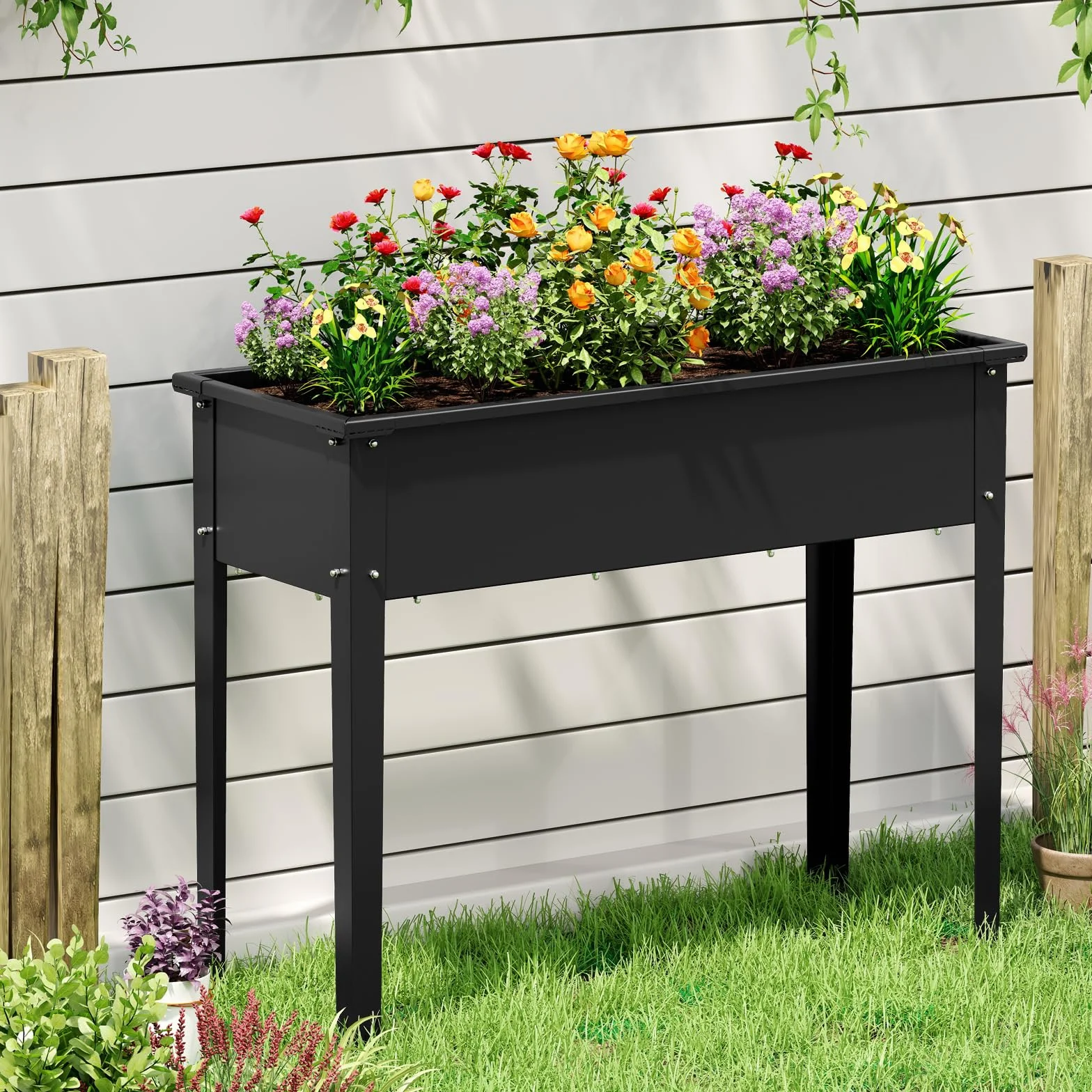 COSTWAY Letto da Giardino Rialzato, Fioriera Elevata con Gambe, Fori di Drenaggio, Aiuola Rialzata per Verdure, Frutta, Fiori e Erbe, Ideale per Balcone, Cortile e Patio, 100 x 40 x 80 cm