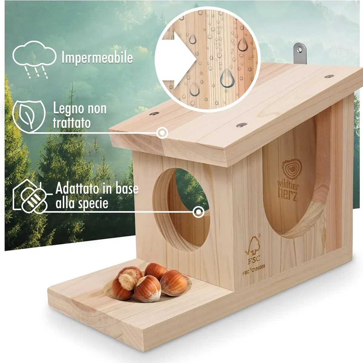 Görges Markenwelt Naturale Mangiatoia per Scoiattoli, da Appendere - Casa di Scoiattolo e Nido - Resistente alle Intemperie Mangiatoia per Giardino - Legno Naturale - Ecologico per Scoiattoli