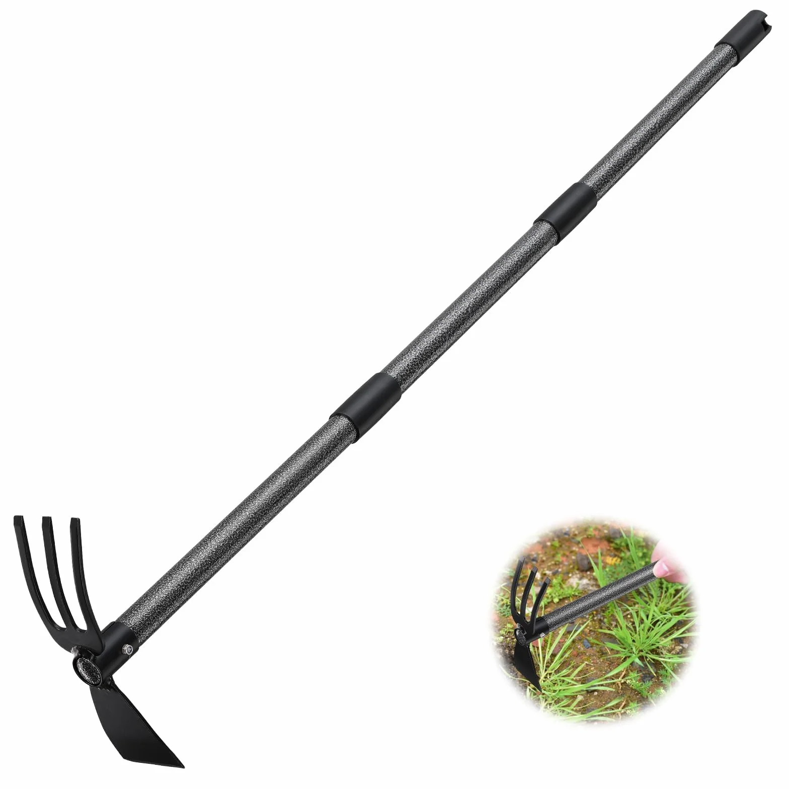 Zappa doppia da giardino, Zappetta da Giardino con Manico da 114 cm, Zappetta da Giardino con Tridente per Dissodare e Diserbare, Coltivatore Manuale da Giardino