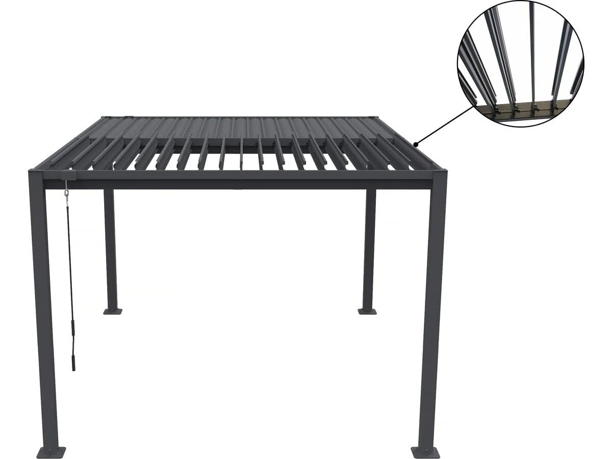 Pergola bioclimatica "Howard" con 2 tende in acciaio zincato - 3 x 4 m - Grigio