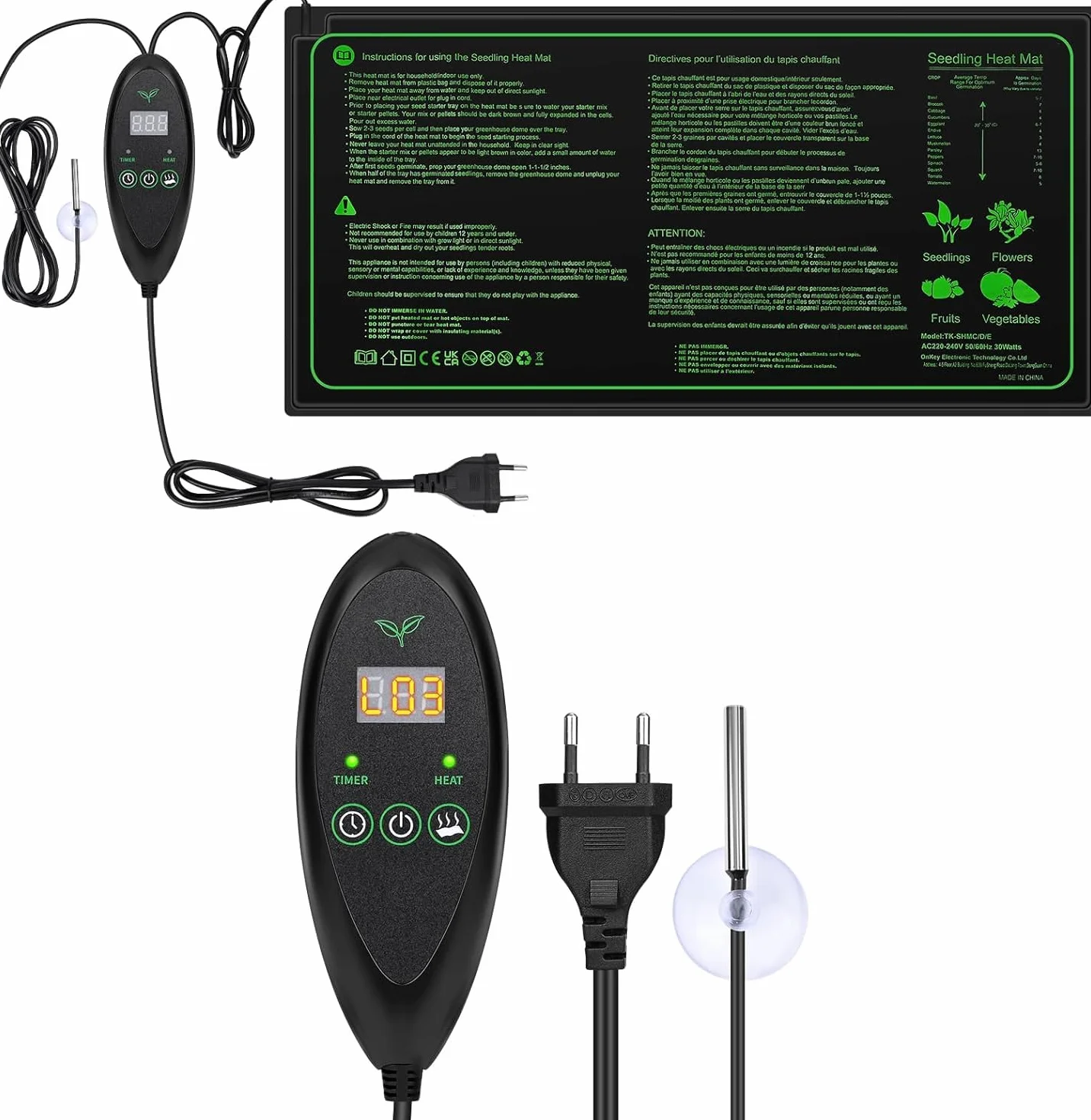 Tappeto Riscaldante, Tappetino Riscaldante con Termostato, Tappeto Riscaldante Impermeabile e Durevole Temperatura Regolabile, per la germinazione dei Semi, 20 x 10 in 30 W