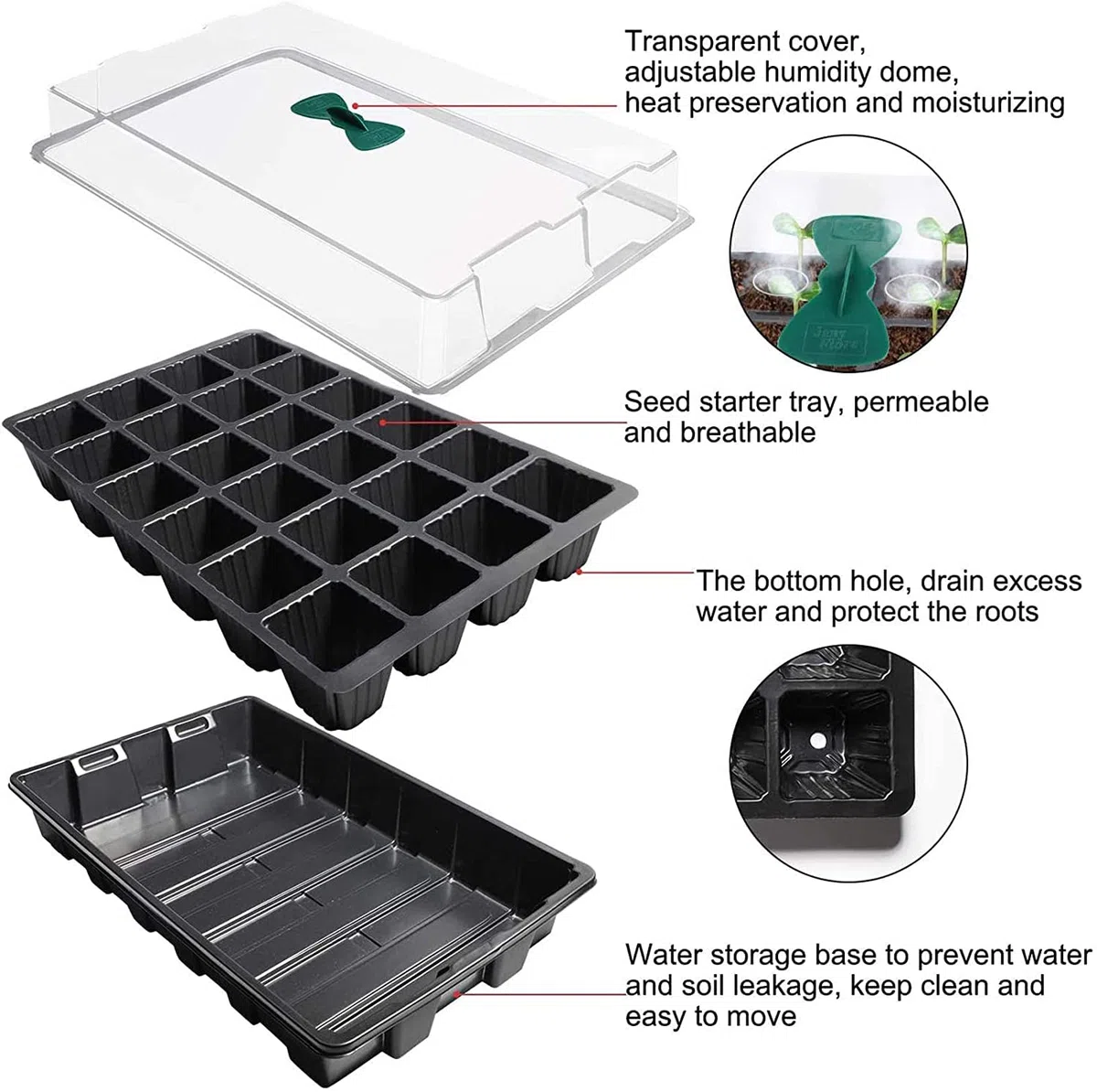 KAHEIGN 4Pz Vassoio Per Piantine Di Piante, 24 Celle Vassoio Per Vivaio In Plastica Per Piantine Propagatori Semi Di Fiori Con Prese D'aria Regolabili Per Serra Giardino Casa (con 4 Coperchi E Basi)