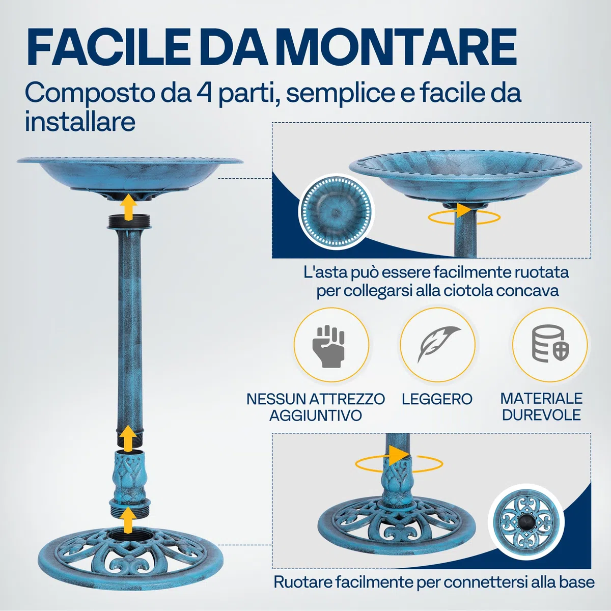 VIVOHOME Abbeveratoio e Mangimatoia per Giardino 71cm Alto con Fontana Solare Grande Resina Autoportante Ciotola d’Acqua Tradizionale