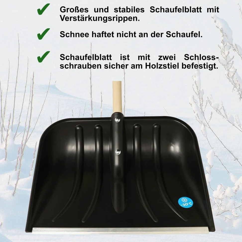 MePla Pala da neve Smart 48 con manico in legno robusto e bordo in alluminio robusto – La pala è perfetta per l'inverno – Acquisto veloce ed economico
