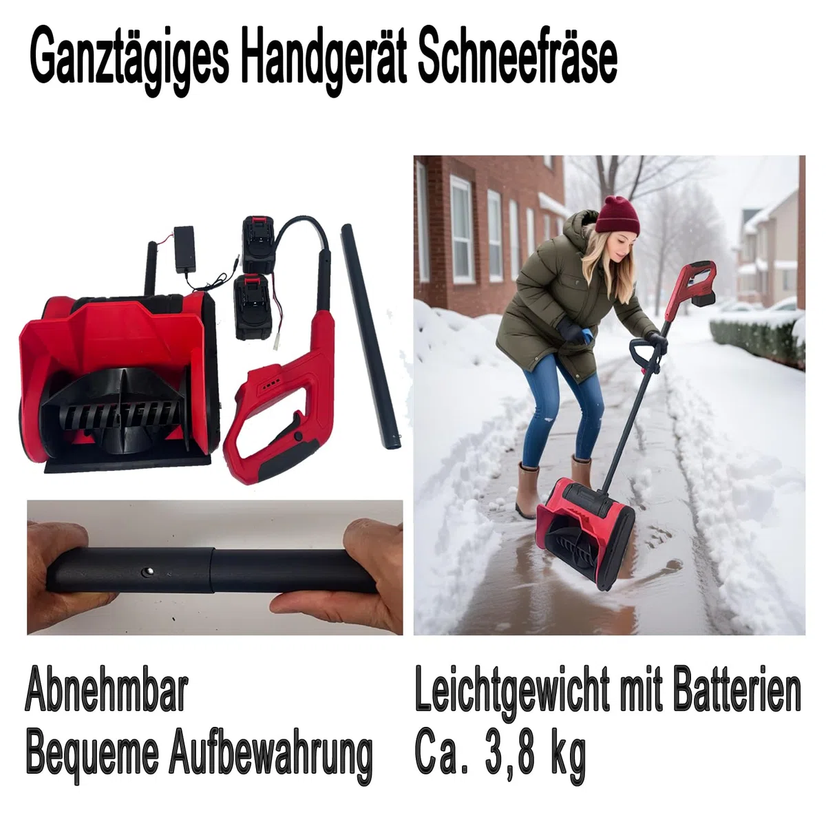 Hooha Spazzaneve a batteria senza odore di benzina, maneggevole, facile da mantenere, rimovibile, spazzaneve senza fili, distanza di lancio 8 m, larghezza di lavoro: 32 cm, altezza della neve 15 cm,