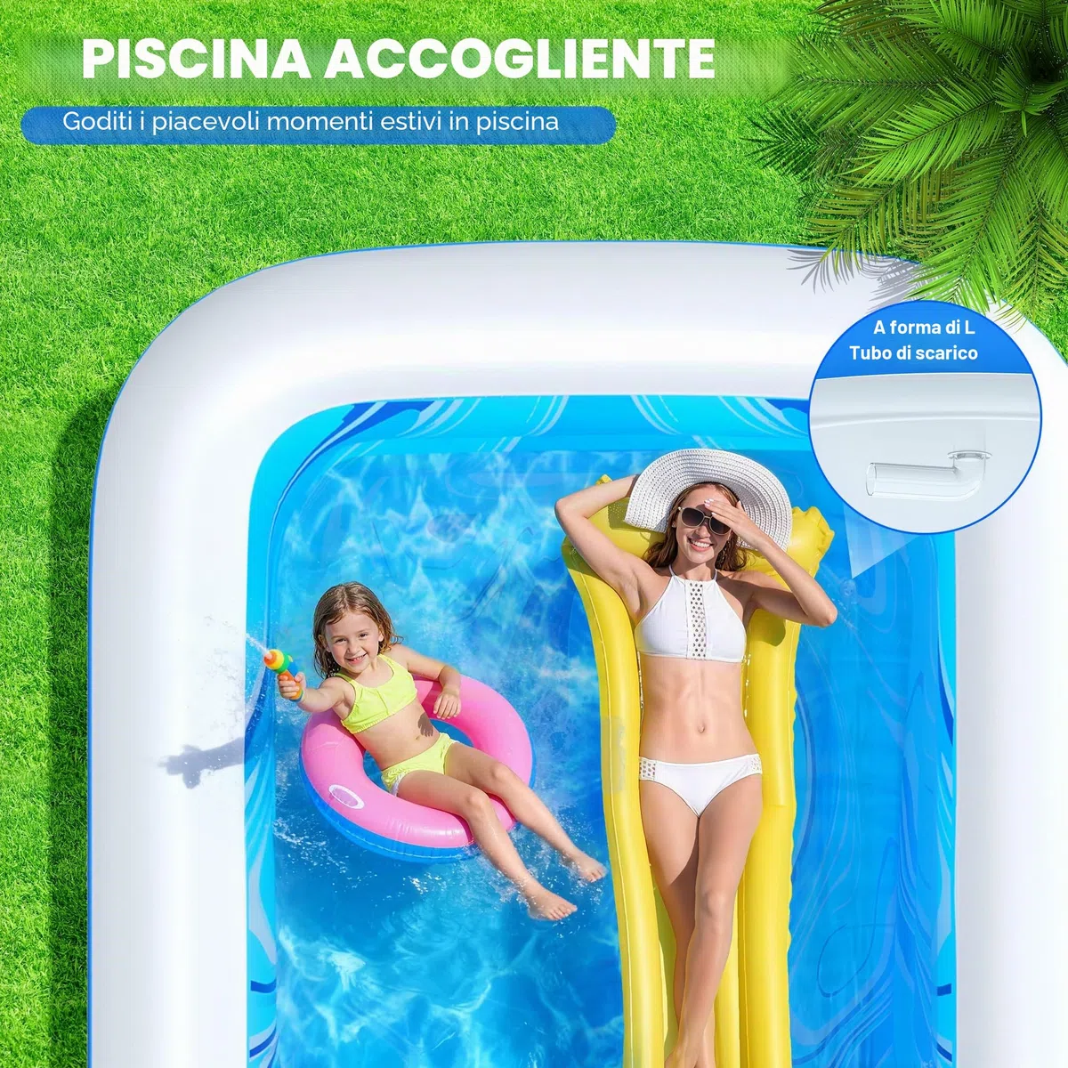 LuxBlue Piscina Gonfiabile Adulti, Piscine Gonfiabili per Famiglie con Seduta e Schienale, 0.5mm Ispessito Grande Piscina Gonfiabile Rettangolare, 250*160*63cm Piscinas Gonfiabili Giardino Terrazzo