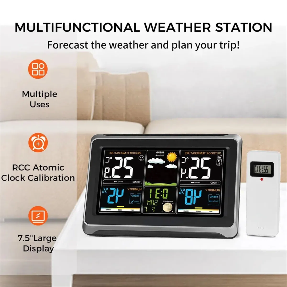 Stazione Meteo, Stazione Meteo Multifunzione Sveglia Termometro Igrometro Sensore Wireless Alba Tramonto Igrotermografo per la Famiglia(5ml)