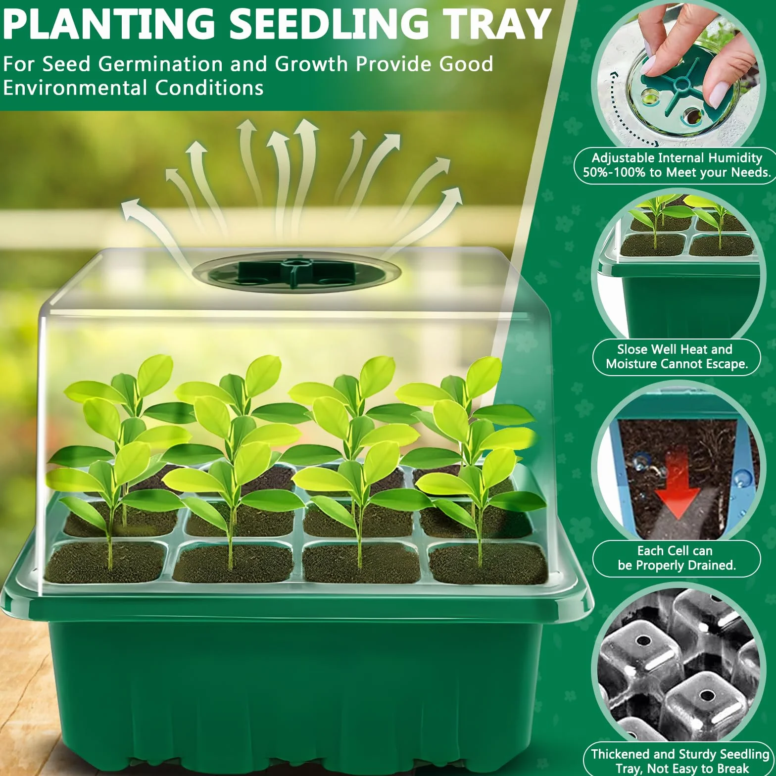 MOYKSRR Vassoi per semi, Vassoi Semina, 10 Pack 120 Celle Propagator Growing Addensano i Vassoi, Vassoi per Piante con Cupole Ventilate, per Germinazione, Strumento di Coltivazione in Mini Serra